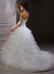 GEORGE BRIDE Tiered Tulle Over Satin Ball Gown Chapel Train Wedding Dress