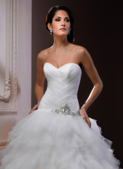 GEORGE BRIDE Tiered Tulle Over Satin Ball Gown Chapel Train Wedding Dress