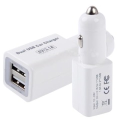 Dual USB Car Charger for iPhone 5 / iPhone 4 & 4S / New iPad / iPad 2 / iPod, Output: DC 5V / 2.1A, DC 5V / 1.0A (White)