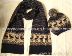 acrylic jacquard knitted scarf/hat