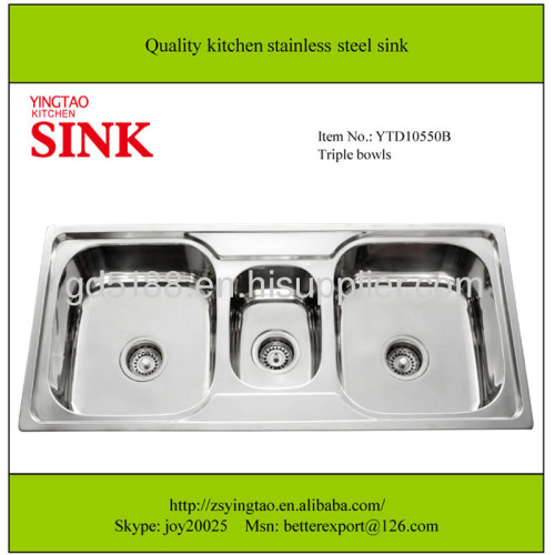 three bowls kitchen stainless steel sinks