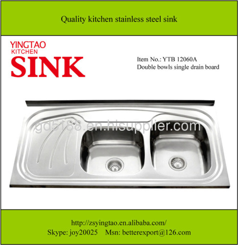 Double bowl single drainer stainless steel sink