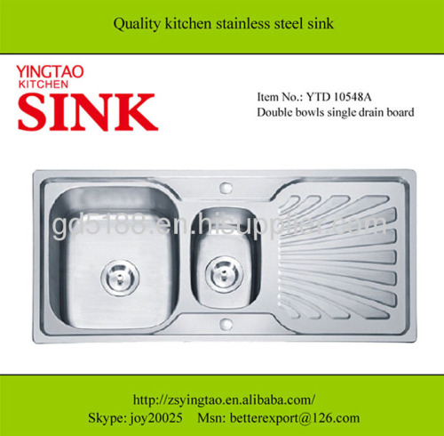 Double bowl with drain board kitchen stainless steel sink YTD10548A