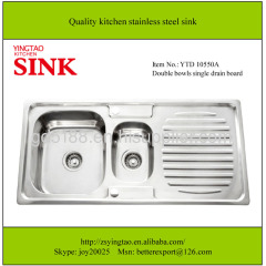 Double bowl with drain board kitchen stainless steel sink YTD10548A