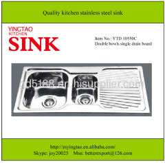 Double bowl with drain board kitchen stainless steel sink YTD10548A