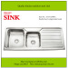 Square bowls kitchen stainless steel sink double bowl with drain board