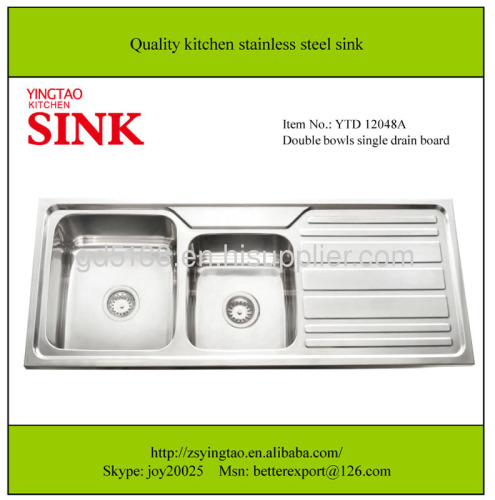 Square bowls kitchen stainless steel sink double bowl with drain board