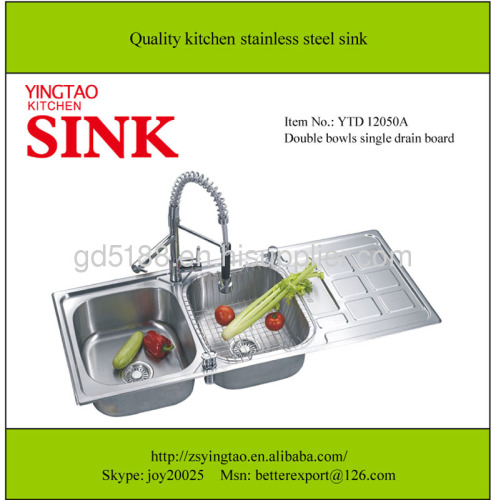 Double bowl single drainer stainless steel sink