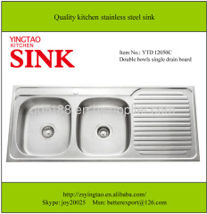Double bowl single drainer stainless steel sink