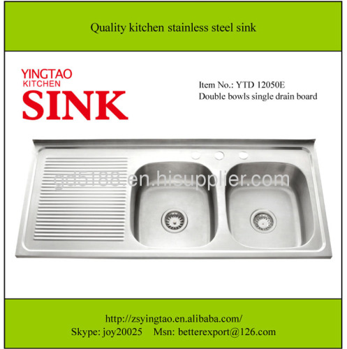 Double bowl single drainer stainless steel sink