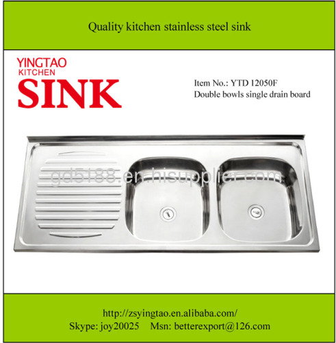 Double bowl single drainer stainless steel sink