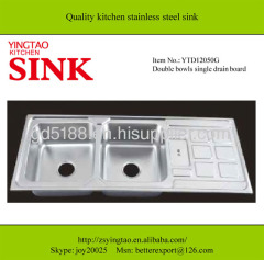 Square bowls kitchen stainless steel sink double bowls with drain board