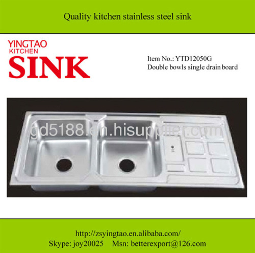 Double bowl single drainer stainless steel sink