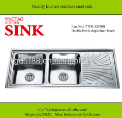 Square bowls kitchen stainless steel sink double bowls with drain board