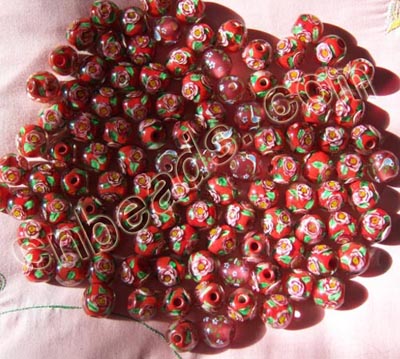 20 mm red lampwork glass beads with flowers inside wholesale from China beads factory