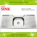 Single bowl double drains inox sink 1.5 meter