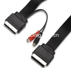 Flat Scart Cable Scart Plug to Scart Plug 2xRCA sockets