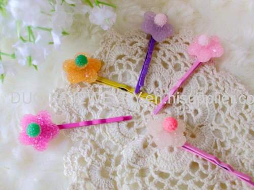 Children Hair accessories, Children Hair ornament Fancy YZJ001 Flower Iron and Resin Hair Clip /Hair Grip /Hairpin