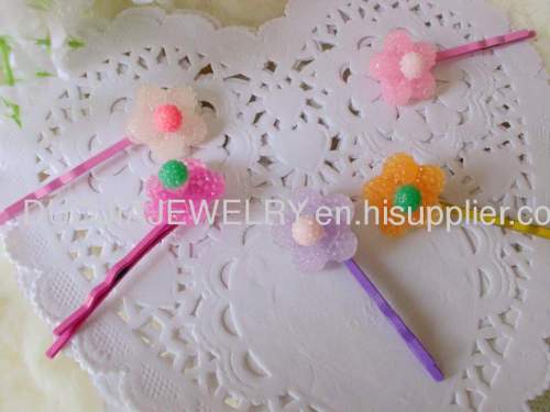 Children Hair accessories, Children Hair ornament Fancy YZJ001 Flower Iron and Resin Hair Clip /Hair Grip /Hairpin