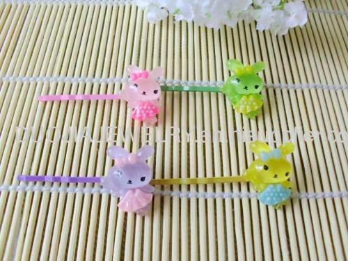 Children Hair accessories, Children Hair ornament YZJ005 Rabbit Shape Iron and Resin Hair Clip/ Hair Grip/ Hairpin