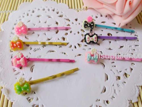 Children Hair accessories, Children Hair ornament Handmade YZJ006 bowknot Shape Iron and Resin Hair Clip/ Hairpin