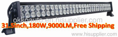 Free Shipping 180w ,3meter wire 9000LM,31.5inch ,LED light bar for Off road,side by side ,4*4,ATV,UTV,Buck