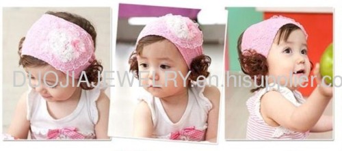 Baby Hair Accessories Baby Headband,Baby Hair Band,Baby Hair Ornament Baby Pearl lovely lace hair band with jewelry wig