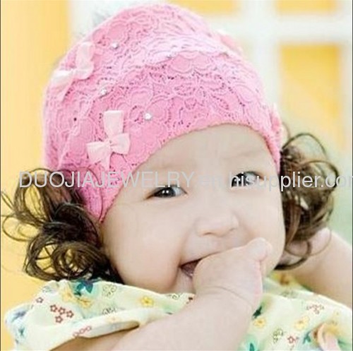 Handmade Lace Baby Headband with wig 4 Bowknot Baby headband, Baby Hair Band, Baby Hair Accessories, Baby Hair Ornament 