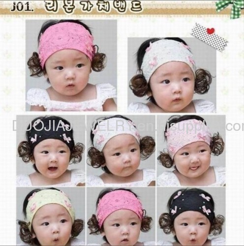 Handmade Lace Baby Headband with wig 4 Bowknot Baby headband, Baby Hair Band, Baby Hair Accessories, Baby Hair Ornament 
