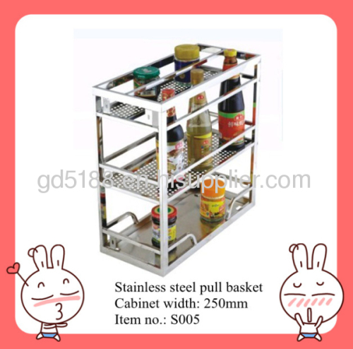 Stainless steel pull out basket with soft closing slides