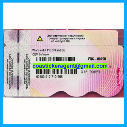 win7 pro coa license; win7 coa license;coa sticker;oem coa;