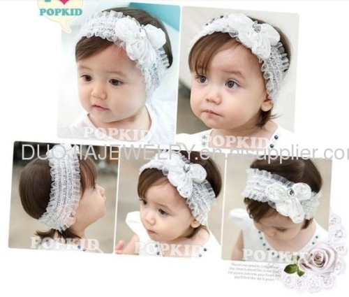 Handmade Lace Baby Headband Baby hair band with flower white color Children hair accessories, Children hair Ornament 