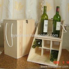 Wooden 6 bottles wine box with handle