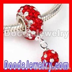 european Pave Crystal Dangle Charm With Silver Plated Core Wholesale