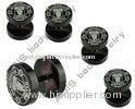 Black Unisex Hand Polishing Surgical Steel Plugs Fake Tunnel Earring With Logo