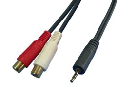 3.5 DC Stereo Plug to 2 RCA Female Audio Output Cable
