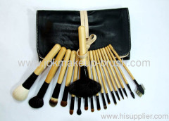 19pcs natural hair makeup brushes with black leather Pouch