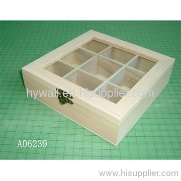 Wooden tea bag box with 9 dividers, hinged and clasp