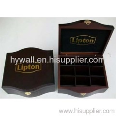 Wooden tea box with embossed logo, Lipton tea box