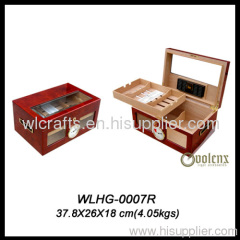 Fine glass top wooden cigar humidor with drawer for 100 cigars