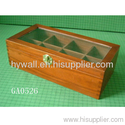 Wooden box, glass window with dividers, hinge&clasp
