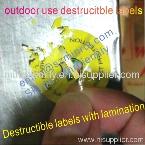 water proof destructive labels