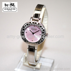 [COACH] Lady's leather strap watch 14501187 of the coach pink shell dial & signature strap