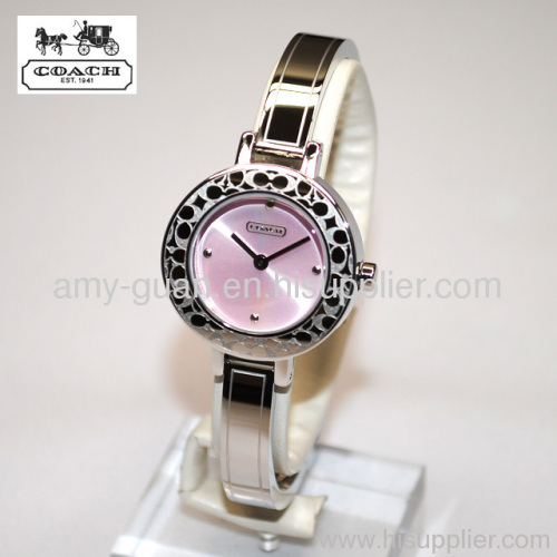 [COACH] Lady's leather strap watch 14501187 of the coach pink shell dial & signature strap