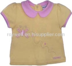 100% cotton Baby's short sleeve with pink collar