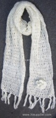 acrylic ladies knitted winter scarf with crochet flower