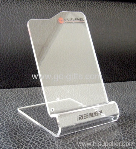 Bent acrylic mobile display stands with logo printed
