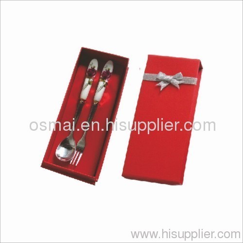 Set of 2 ceramic handle cutlery (trumpet)