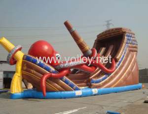 Giant inflatable Kraken slide with large octopus