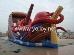 Giant inflatable Kraken slide with large octopus